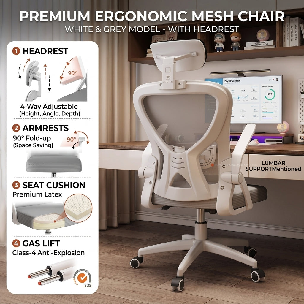 Gen-4 Ergonomic Mesh Office Chair with Adjustable Headrest & Flip-Up Armrests