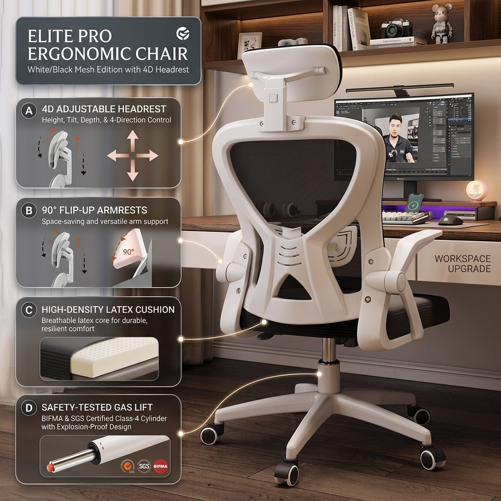 Gen-4 Ergonomic Mesh Office Chair with Adjustable Headrest & Flip-Up Armrests