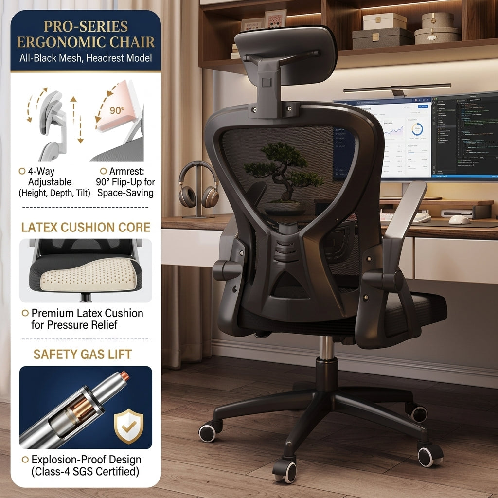 Gen-4 Ergonomic Mesh Office Chair with Adjustable Headrest & Flip-Up Armrests