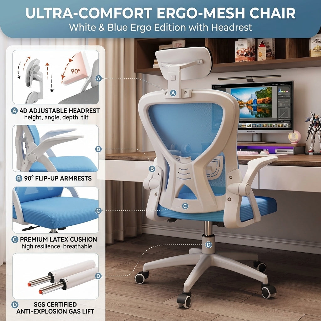 Gen-4 Ergonomic Mesh Office Chair with Adjustable Headrest & Flip-Up Armrests